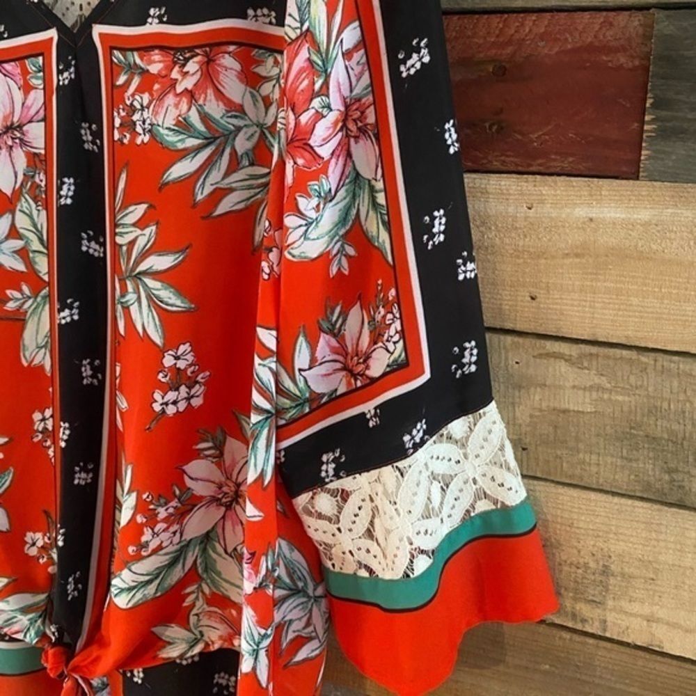 Anthropologie Fig and Flower Floral Blouse - Orange, Black, Green - Picture 4 of 8